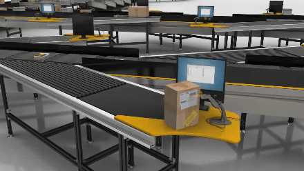 Narrow belt sorter live sorting operation with yellow divert units