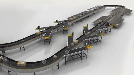 Roller conveyor line with divert units in live parcel distribution operation